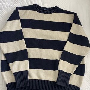 Brandy Melville Black and Cream Striped Crewneck Sweater